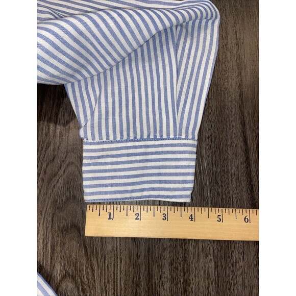 Vintage 90s BonWorth Blue White Vertical Stripe Flower Embroidered Top Sz XL - Picture 11 of 13